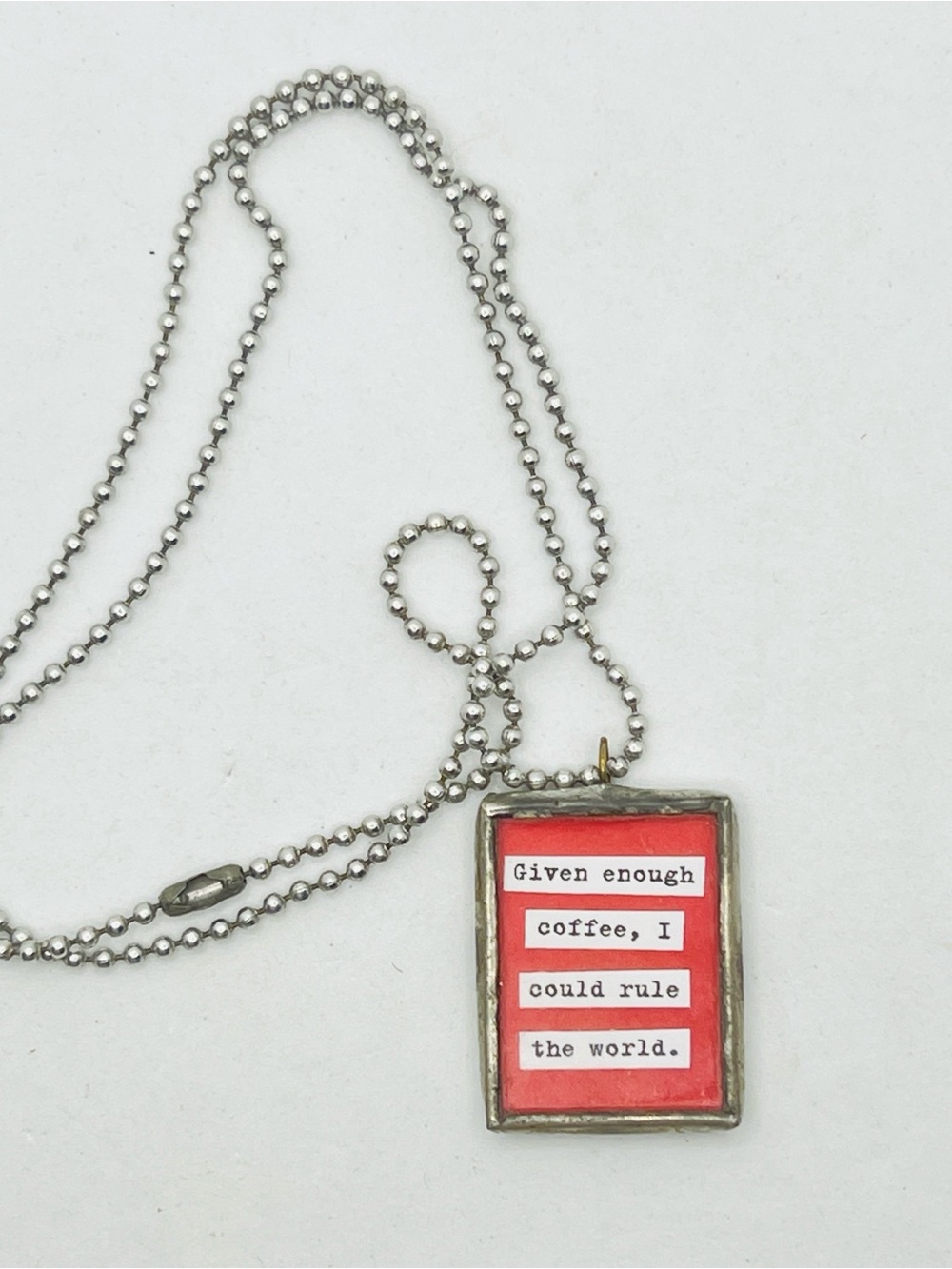 Coffee Queen Necklace Handcrafted Soldered Glass Pendant